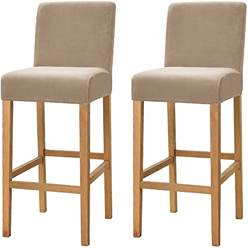 Dimatic Samt Plüsch Stuhl Abdeckung Theke Pub Bar Hocker Stuhl Slipcover für Esszimmer Cafe Barhocker Slipcover Möbelschutz Anti-Rutsch-Bezug mit elastischem Boden, 2er Set, Kamel von Dimatic