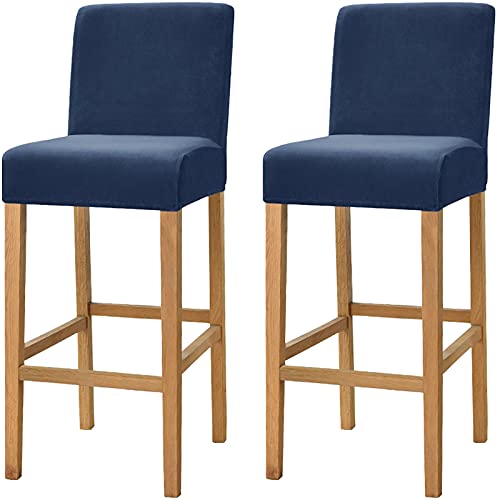 Dimatic Samt Plüsch Stuhl Abdeckung Theke Pub Bar Hocker Stuhl Slipcover für Esszimmer Cafe Barhocker Slipcover Möbelschutz Anti-Rutsch-Bezug mit elastischem Boden, 2er Set, Marineblau von Dimatic