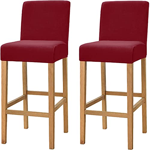 Dimatic Samt Plüsch Stuhl Abdeckung Theke Pub Bar Hocker Stuhl Slipcover für Esszimmer Cafe Barhocker Slipcover Möbelschutz Anti-Rutsch-Bezug mit elastischem Boden, 2er Set, Rot von Dimatic