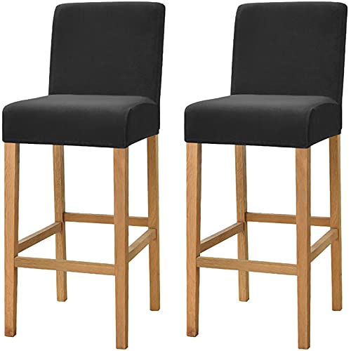 Dimatic Samt Plüsch Stuhl Abdeckung Theke Pub Bar Hocker Stuhl Slipcover für Esszimmer Cafe Barhocker Slipcover Möbelschutz Anti-Rutsch-Bezug mit elastischem Boden, 2er Set, Schwarz von Dimatic