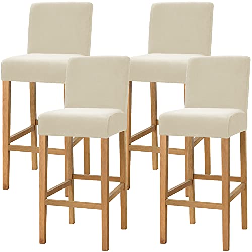 Dimatic Samt Plüsch Stuhl Abdeckung Theke Pub Bar Hocker Stuhl Slipcover für Esszimmer Cafe Barhocker Slipcover Möbelschutz Anti-Rutsch-Bezug mit elastischem Boden, 4er Set, Beige von Dimatic