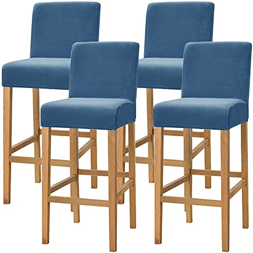 Dimatic Samt Plüsch Stuhl Abdeckung Theke Pub Bar Hocker Stuhl Slipcover für Esszimmer Cafe Barhocker Slipcover Möbelschutz Anti-Rutsch-Bezug mit elastischem Boden, 4er Set, Blau von Dimatic