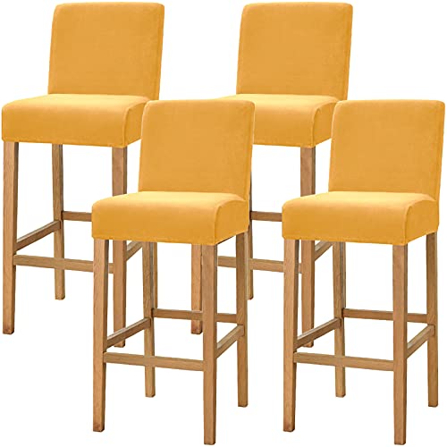 Dimatic Samt Plüsch Stuhl Abdeckung Theke Pub Bar Hocker Stuhl Slipcover für Esszimmer Cafe Barhocker Slipcover Möbelschutz Anti-Rutsch-Bezug mit elastischem Boden, 4er Set, Gold von Dimatic