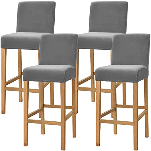 Dimatic Samt Plüsch Stuhl Abdeckung Theke Pub Bar Hocker Stuhl Slipcover für Esszimmer Cafe Barhocker Slipcover Möbelschutz Anti-Rutsch-Bezug mit elastischem Boden, 4er Set, Grau von Dimatic