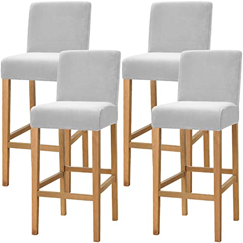 Dimatic Samt Plüsch Stuhl Abdeckung Theke Pub Bar Hocker Stuhl Slipcover für Esszimmer Cafe Barhocker Slipcover Möbelschutz Anti-Rutsch-Bezug mit elastischem Boden, 4er Set, Hellgrau von Dimatic