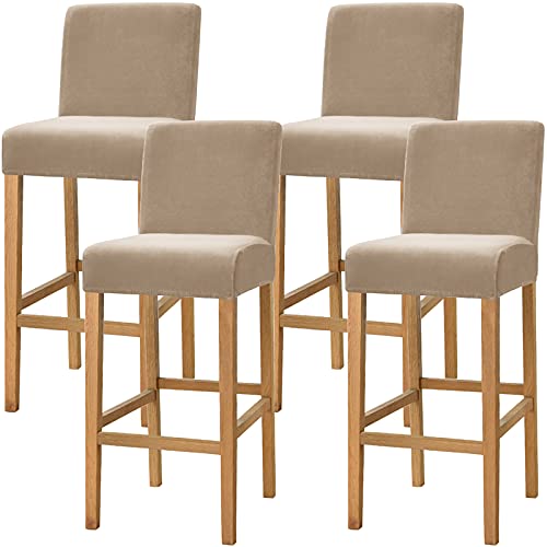 Dimatic Samt Plüsch Stuhl Abdeckung Theke Pub Bar Hocker Stuhl Slipcover für Esszimmer Cafe Barhocker Slipcover Möbelschutz Anti-Rutsch-Bezug mit elastischem Boden, 4er Set, Kamel von Dimatic