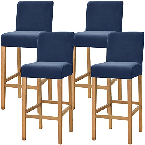 Dimatic Samt Plüsch Stuhl Abdeckung Theke Pub Bar Hocker Stuhl Slipcover für Esszimmer Cafe Barhocker Slipcover Möbelschutz Anti-Rutsch-Bezug mit elastischem Boden, 4er Set, Marineblau von Dimatic