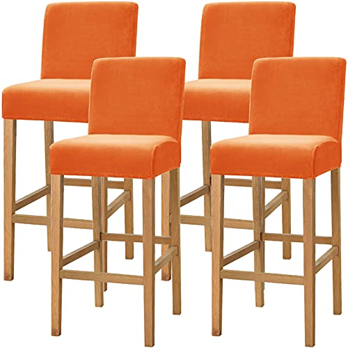 Dimatic Samt Plüsch Stuhl Abdeckung Theke Pub Bar Hocker Stuhl Slipcover für Esszimmer Cafe Barhocker Slipcover Möbelschutz Anti-Rutsch-Bezug mit elastischem Boden, 4er Set, Orange von Dimatic