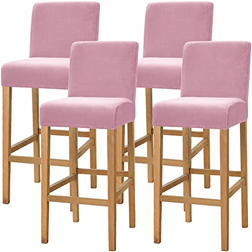 Dimatic Samt Plüsch Stuhl Abdeckung Theke Pub Bar Hocker Stuhl Slipcover für Esszimmer Cafe Barhocker Slipcover Möbelschutz Anti-Rutsch-Bezug mit elastischem Boden, 4er Set, Rose von Dimatic