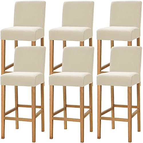 Dimatic Samt Plüsch Stuhl Abdeckung Theke Pub Bar Hocker Stuhl Slipcover für Esszimmer Cafe Barhocker Slipcover Möbelschutz Anti-Rutsch-Bezug mit elastischem Boden, 6er Set, Beige von Dimatic