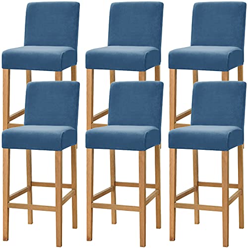 Dimatic Samt Plüsch Stuhl Abdeckung Theke Pub Bar Hocker Stuhl Slipcover für Esszimmer Cafe Barhocker Slipcover Möbelschutz Anti-Rutsch-Bezug mit elastischem Boden, 6er Set, Blau von Dimatic