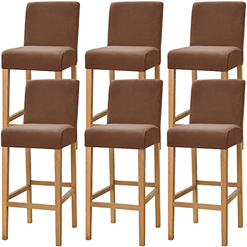 Dimatic Samt Plüsch Stuhl Abdeckung Theke Pub Bar Hocker Stuhl Slipcover für Esszimmer Cafe Barhocker Slipcover Möbelschutz Anti-Rutsch-Bezug mit elastischem Boden, 6er Set, Braun von Dimatic