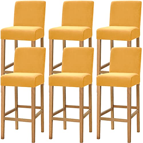 Dimatic Samt Plüsch Stuhl Abdeckung Theke Pub Bar Hocker Stuhl Slipcover für Esszimmer Cafe Barhocker Slipcover Möbelschutz Anti-Rutsch-Bezug mit elastischem Boden, 6er Set, Gold von Dimatic