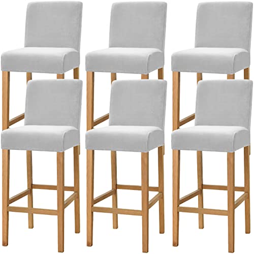 Dimatic Samt Plüsch Stuhl Abdeckung Theke Pub Bar Hocker Stuhl Slipcover für Esszimmer Cafe Barhocker Slipcover Möbelschutz Anti-Rutsch-Bezug mit elastischem Boden, 6er Set, Hellgrau von Dimatic