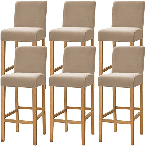 Dimatic Samt Plüsch Stuhl Abdeckung Theke Pub Bar Hocker Stuhl Slipcover für Esszimmer Cafe Barhocker Slipcover Möbelschutz Anti-Rutsch-Bezug mit elastischem Boden, 6er Set, Kamel von Dimatic