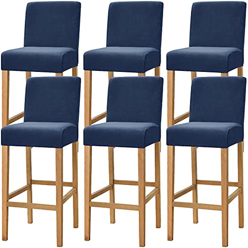 Dimatic Samt Plüsch Stuhl Abdeckung Theke Pub Bar Hocker Stuhl Slipcover für Esszimmer Cafe Barhocker Slipcover Möbelschutz Anti-Rutsch-Bezug mit elastischem Boden, 6er Set, Marineblau von Dimatic