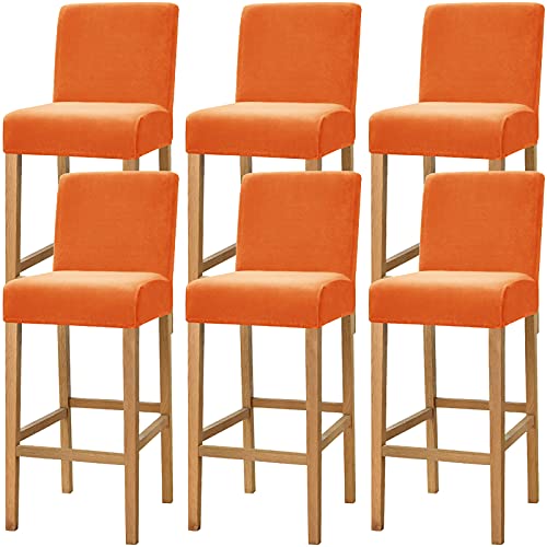 Dimatic Samt Plüsch Stuhl Abdeckung Theke Pub Bar Hocker Stuhl Slipcover für Esszimmer Cafe Barhocker Slipcover Möbelschutz Anti-Rutsch-Bezug mit elastischem Boden, 6er Set, Orange von Dimatic