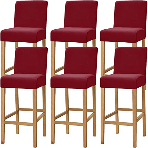 Dimatic Samt Plüsch Stuhl Abdeckung Theke Pub Bar Hocker Stuhl Slipcover für Esszimmer Cafe Barhocker Slipcover Möbelschutz Anti-Rutsch-Bezug mit elastischem Boden, 6er Set, Rot von Dimatic