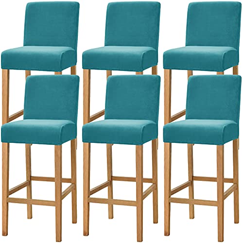 Dimatic Samt Plüsch Stuhl Abdeckung Theke Pub Bar Hocker Stuhl Slipcover für Esszimmer Cafe Barhocker Slipcover Möbelschutz Anti-Rutsch-Bezug mit elastischem Boden, 6er Set, Türkis von Dimatic