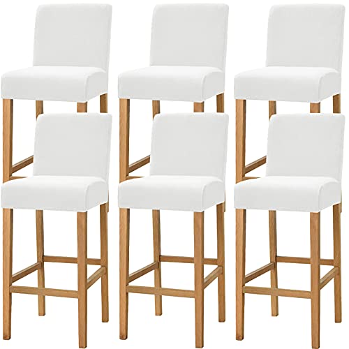 Dimatic Samt Plüsch Stuhl Abdeckung Theke Pub Bar Hocker Stuhl Slipcover für Esszimmer Cafe Barhocker Slipcover Möbelschutz Anti-Rutsch-Bezug mit elastischem Boden, 6er Set, Weiß von Dimatic