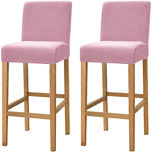 Dimatic Samt Plüsch Stuhl Abdeckung Theke Pub Bar Hocker Stuhl Slipcover für Esszimmer Cafe Barhocker Slipcover Möbelschutz Anti-Rutsch-Bezug mit elastischem Boden, 2er Set, Rose von Dimatic