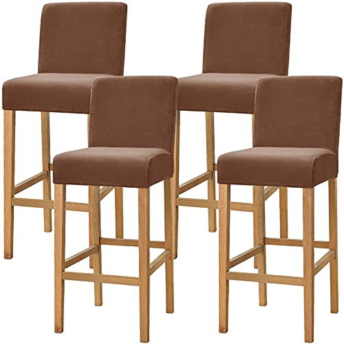 Dimatic Samt Plüsch Stuhl Abdeckung Theke Pub Bar Hocker Stuhl Slipcover für Esszimmer Cafe Barhocker Slipcover Möbelschutz Anti-Rutsch-Bezug mit elastischem Boden, 4er Set, Braun von Dimatic