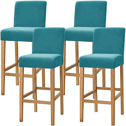 Dimatic Samt Plüsch Stuhl Abdeckung Theke Pub Bar Hocker Stuhl Slipcover für Esszimmer Cafe Barhocker Slipcover Möbelschutz Anti-Rutsch-Bezug mit elastischem Boden, 4er Set, Türkis von Dimatic