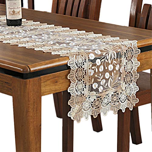 bestickter Spitzen-Tischläufer mit floralem Muster, Polyester, rechteckig, für Haus, Esszimmer, Ankleide Tischdekoration, 40cm x 200cm, Beige bestickter Spitzen-Tischläufer mit floralem Muster, Polyester, rechteckig, für Haus, Esszimmer, Ankleide Tischdekoration, 40cm x 200cm, Beige von Dimatic