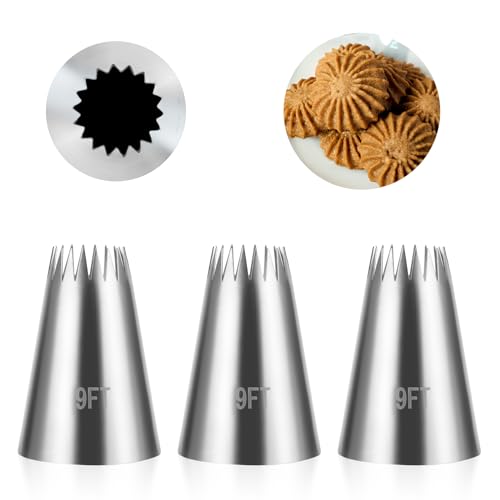 Dimeho 3 Stück Spritztüllen Set Profi Churro Spritztülle Edelstahl Torten Dekorieren Zubehör Backwerkzeug zum von Torten Zuckerguss Brandteig Krapfen wiederverwendbar spülmaschinenfest von Dimeho
