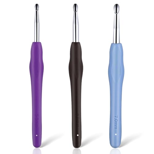 Dimeho 3er-Pack Häkelnadel-Stricknadeln ergonomische Haken mit weichem Griff glatte leichte Stricknadel professionelles Gummi-Metall-Häkelwerkzeug für Garnhandwerk Anfänger und Fortgeschrittene von Dimeho