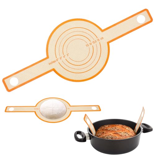 Dimeho Silikon Brotschlinge Dutch Oven-Backmatte mit langem Griff antihaftbeschichtete wiederverwendbare Backblecheinlage für die Übertragung von Sauerteig leicht zu reinigen von Dimeho