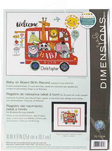 Dimensions 53123 D70-75534 Kreuzstich-Set, Motiv: Geburtsdatum: Baby an Bord, verschiedene Farben, One size von Dimensions