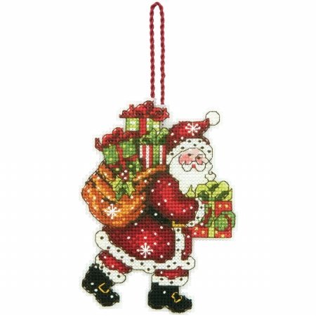 Maße 70–08912 Susan Winget Santa mit Tasche Ornament Kreuzstich kit-3.5 in. x 4.75 in. 14 Count Kunststoff Leinwand Maße 70–08912 Susan Winget Santa mit Tasche Ornament Kreuzstich kit-3.5 in. x 4.75 in. 14 Count Kunststoff Leinwand von Dimensions