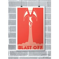 Retro Rakete Raumschiff Art Print Jungen Zimmer Dekor Vintage 1950's Bold Minimal Grafik Poster von DimestoreSaintDesign