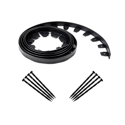 EasyFlex Strapazierfähige Landschaftseinfassung ohne Graben mit Verankerungsspießen, 4,3 cm hoch, gerade Oberseite, kommerzielle Qualität, Kunststoff, 6,8 m, Schwarz von EasyFlex