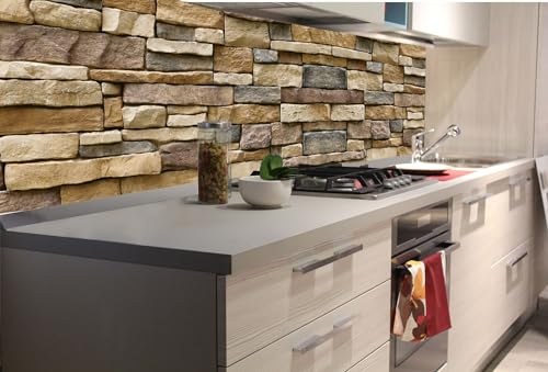 Küchenrückwand Folie Selbstklebend STRUKTURIERTE STEINMAUER 180 x 60 cm | Klebefolie - Dekofolie - Spritzschutz für Küche | Made in EU von Dimex
