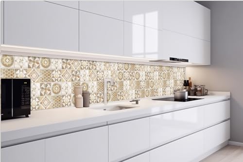 Küchenrückwand Folie Selbstklebend Vintage BEIGE KACHELN 420 x 60 cm | Klebefolie - Dekofolie - Spritzschutz für Küche | Made in EU von Dimex