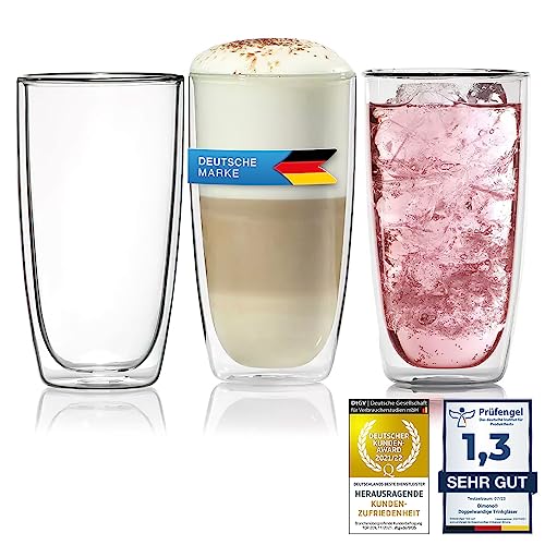 Dimono® Doppelwandiges Trinkglas Wasserglas aus Borosilikatglas Latte Macchiato Longdrink- & Cocktailgläser (2 Stück) von Dimono