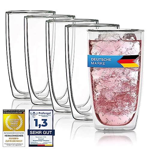 Dimono® Doppelwandiges Trinkglas Wasserglas aus Borosilikatglas Latte Macchiato Longdrink- & Cocktailgläser (4 Stück) von Dimono