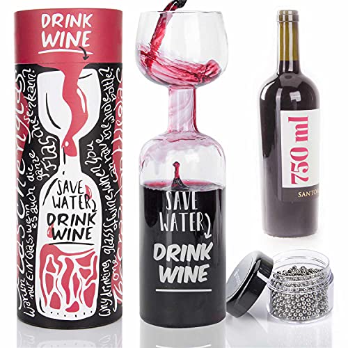 Dimono® XXL Weinglas das ultimative Weinflaschen Glas Rotweinglas Weißweinglas 750 ml mit Reinigungskugeln und Geschenkverpackung (Rotweinglas 750 ml mit Reinigungsperlen) von Dimono