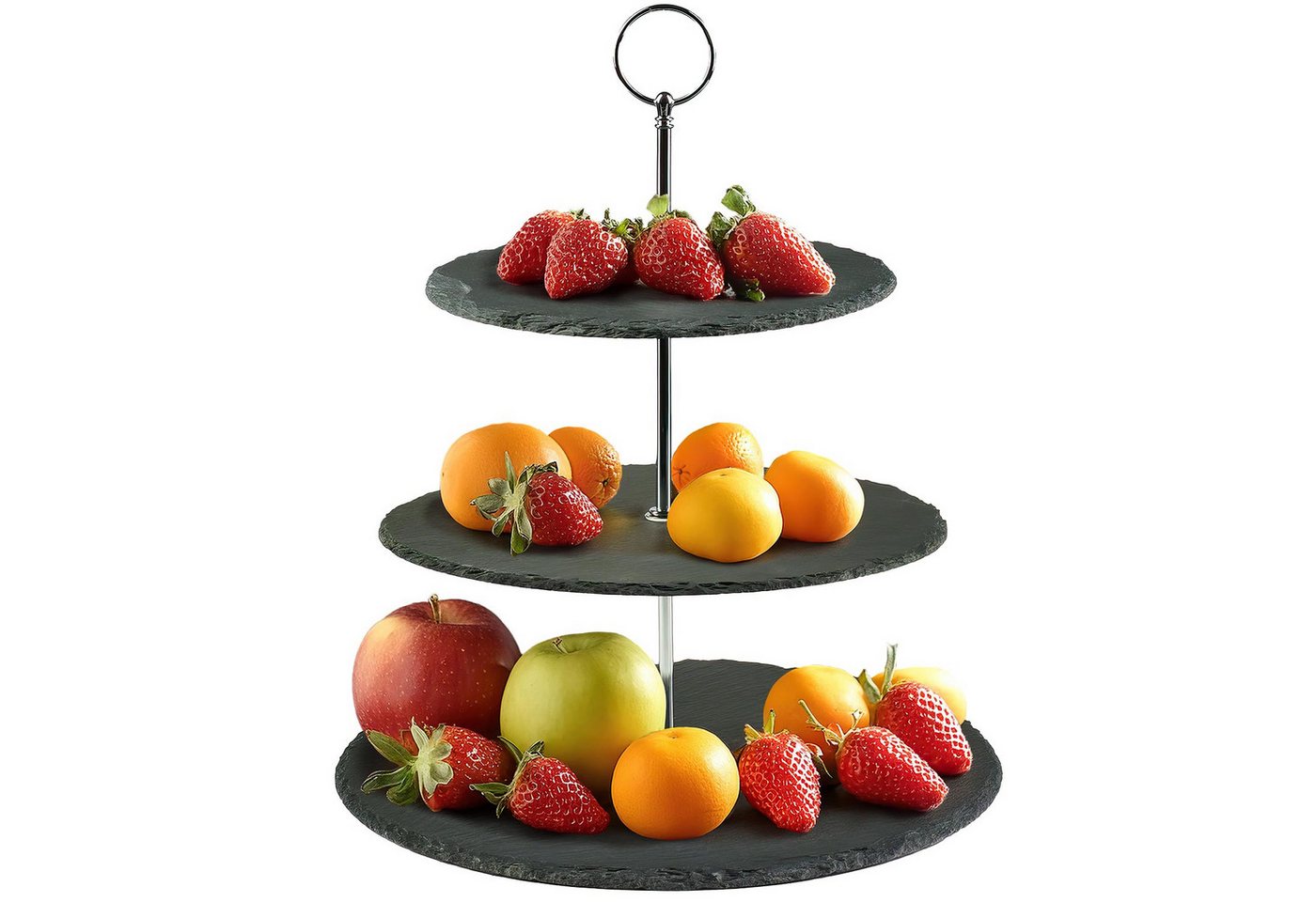 Dimono Etagere Deluxe Servier-Ständer, Schiefer Naturstein, (3-Etagen Servierschalen, Obst- & Gemüseschale), Servierschalen für Desserts, Obst, Gemüse, Süßes uvm. von Dimono