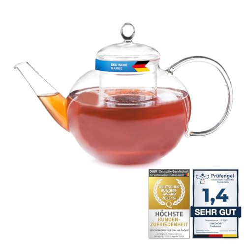 Teekanne XXL Dimono® aus Borosilikat-Glas mit Tee-Filter/Sieb - Schöne Design Glaskanne 1500ml von Dimono