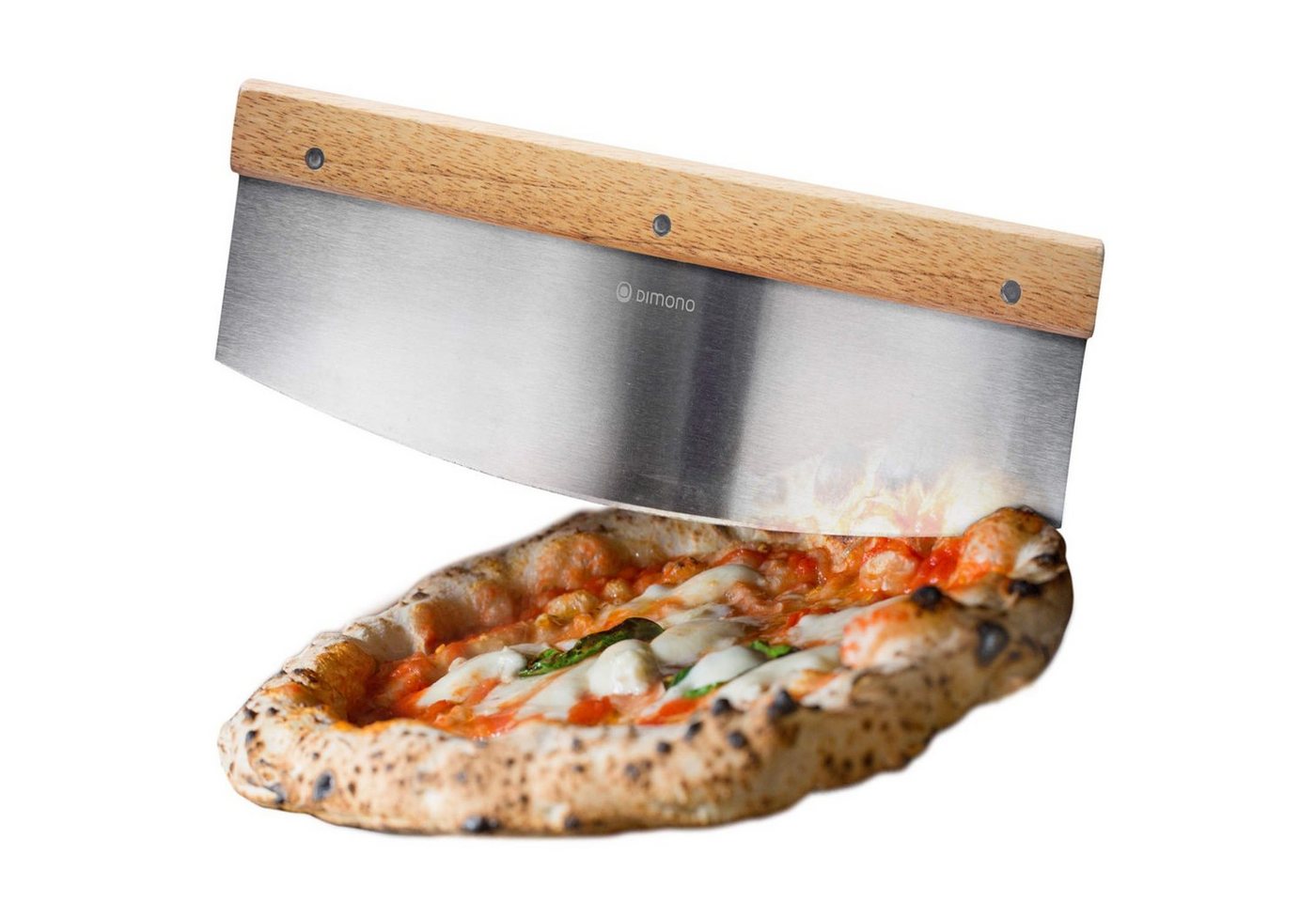 Dimono Pizzamesser Profi Pizzaschneider Wiegemesser Kräuter-Schneider Cutter mit Holz-Griff von Dimono