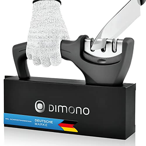Dimono® Profi Messerschärfer Manueller Messerschleifer 3-Stufiger Rollschleifer für alle Arten von Messern; perfekte Ergebnis Dank Diamantschaub; mit gratis Sicherheitshandschuh (Schwarz) von Dimono