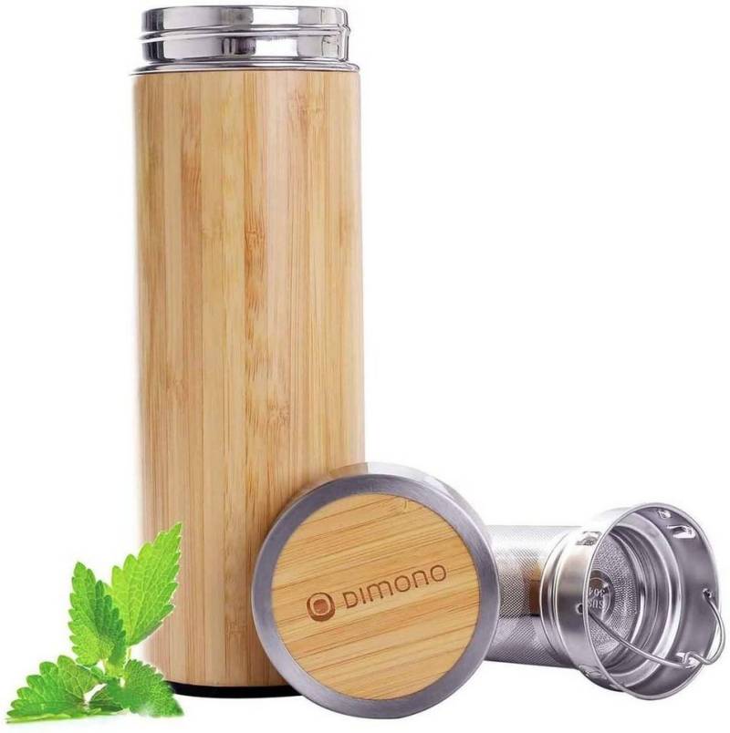 Dimono Thermoflasche Bambus Thermobecher mit Tee-Sieb, Tee to go Teamaker von Dimono