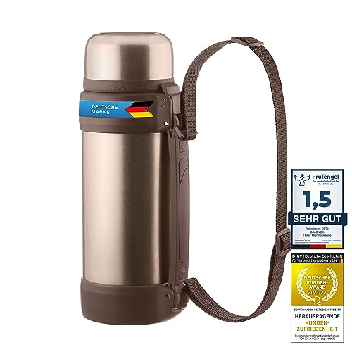 Dimono® Vakuum Isolierkanne XXL 2 Liter Thermoskanne doppelwandige Isolierflasche Thermokanne Isokanne mit Tasse und Tragegurt (Bronze-Metallic) von Dimono