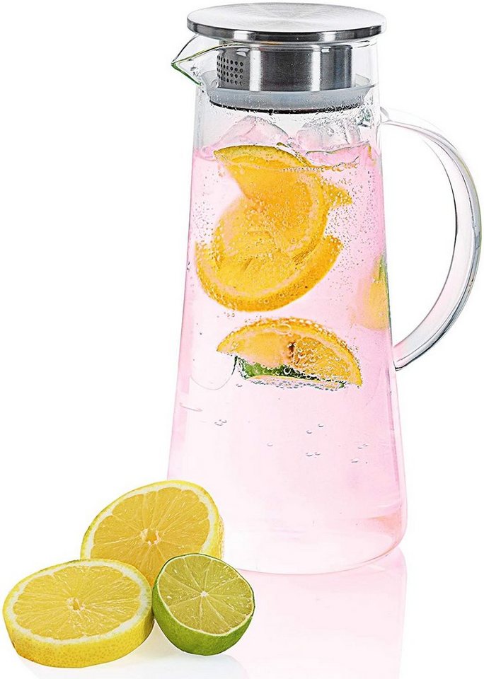 Dimono Wasserkaraffe Wasserkrug Wasserkanne, (1,5 Liter, Glas-Krug), Getränkekaraffe für heißes & kaltes Wasser von Dimono