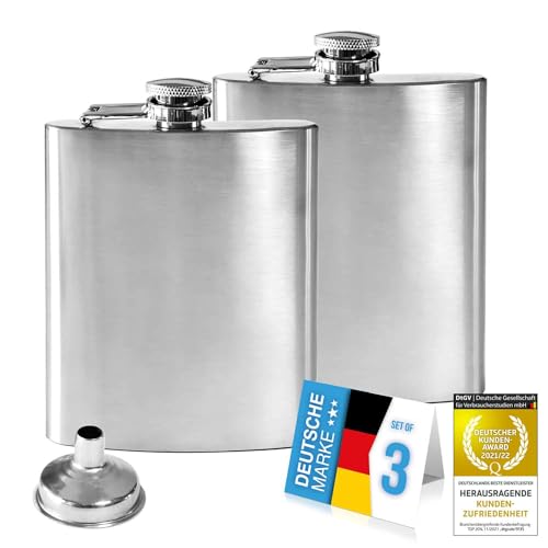Flachmann aus Edelstahl mit Schraubverschluss und Einfülltrichter | 220ml Taschenflasche (2er Set) von Dimono
