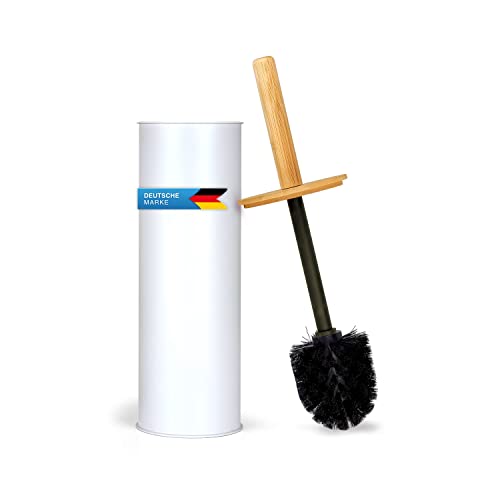 Toilettenbürste WC-Bürste Klobürste mit Bambus-Griff, Bürstenständer & Hygienischen Spritzschutz; Klo-Bürste auswechselbar von Dimono