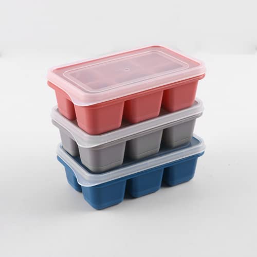Dimoxii 3er Pack Eiswürfelbehälter Set mit Deckel 6-Fach Eiswürfelform BPA Frei Ice Cube Tray für Whiskey, Cola, Silikon Eiswürfelschalen Wabenform mit LFGB Zertifiziert (Rot+Grau+Blau) von Dimoxii